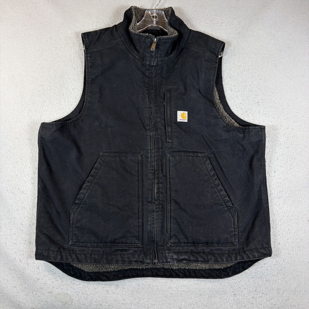 Carhartt 104277 Men Black Duck Sherpa-Lined Mock-Neck Vest Loose Fit Size Large